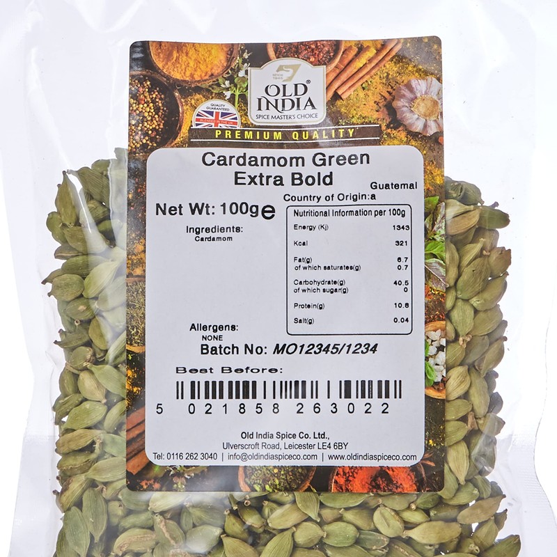 Old India Cardamom Green Extra Bold 100g