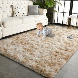 TWINNIS 4x6 Large Shag Area Rugs for Living Room Bedroom, Tie-Dye Beige Indoor Super Soft Fuzzy Plush Rugs, Upgrade Anti-Skid Modern Furry Rugs Fluffy Carpets for Kids Room Nursery Home Decor
