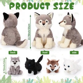 Honoson 5 Pcs Wolf Plush Toy Set 14 Inch Mommy Wolf Stuffed Animal with 4 Babies Soft Plushie for Boys Girls Birthday(Cute)