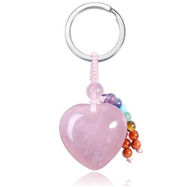 WULILONG Rose Quartz Crystal Keychain Healing Crystal Stone Keyring for Girls Heart Pendant Car Keyring Bag Charms for Women Girls Bag Crystal key chain (Style 1)