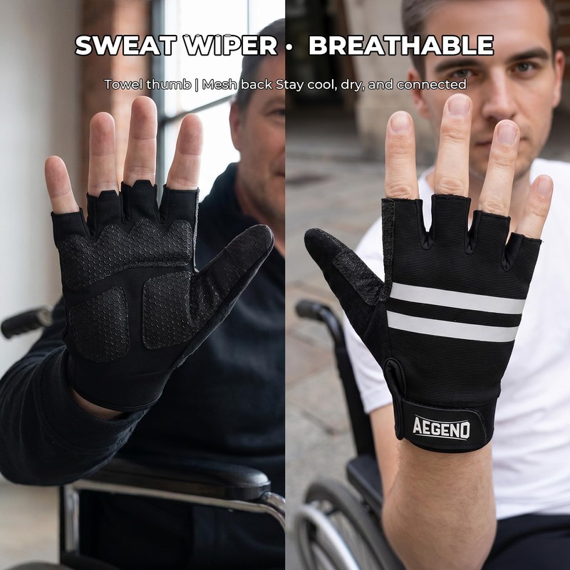 Aegend Wheelchair Gloves for Larger Hands, Anti-Slip & Durable Half-Finger