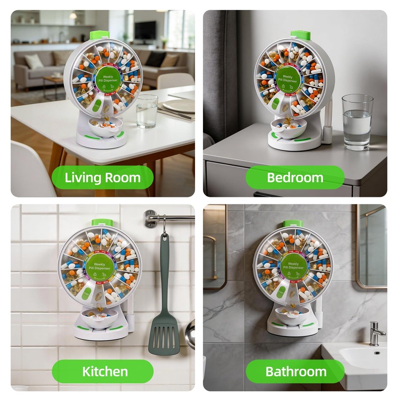 JULOS Daily Pill Dispenser with One-Press Button for Seniors &