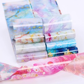 JERCLITY 10 Rolls Marbling Nail Foil Transfer Sticker Kit Nail Foil Sheets Foil Nail Art Decals Marbled Nail Foil Transfer Stickers Foil Nail Wraps for Foil Nail Art(Style-2)