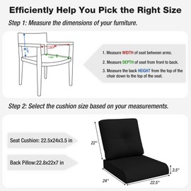 Joyside Outdoor Chair Cushions Set, 24 x 22.5 Inch Patio Furniture Deep Seat Cushions, Water Resistant & Thick Cushion, Outdoor Replacement Cushions for Seat and Sofa (Black, 1 Set)
