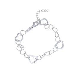 Vanbelle Sterling Silver Jewelry - Rhodium Plated with 925 Stamp - Interlinked Hearts Charm Bracelet - Elegant handcrafted - for Women - 6.5" long + 1" extender