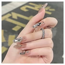 Lwenjing Nail Tip, False Nail Tip, 3D Nail Tip, Handmade Nail Tip, Wedding Nail Tip, Cute, Short, Long, Popular, Japanese Style, Bride Nails, Shiny, False Nails, 24 Pieces
