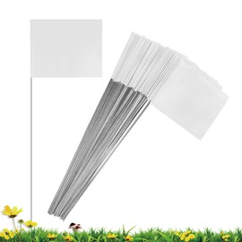 Marking Flags Marker Flags for Lawn 50 Pack, IKAYAS 4 * 5 * 15 Inch White PVC Small Yard Flags Yard Marking Flags Lawn Flags, Garden Flags, Survey Flags, Yard Markers, Irrigation Flags, landscape flag