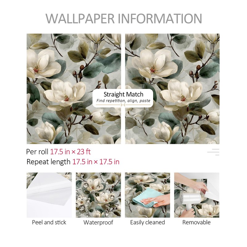 ReWallpaper Vintage Floral Wallpaper Peel and Stick Magnolia Wallpaper