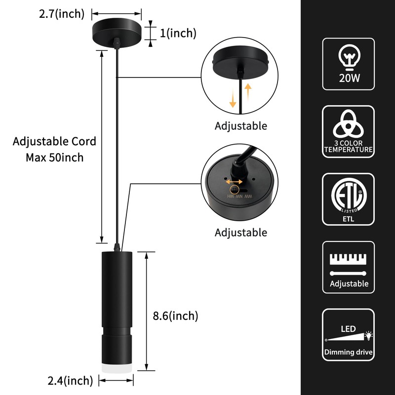 OKELI Pendant Light, Modern Black Pendant Lights Fixture,3 Color Unique