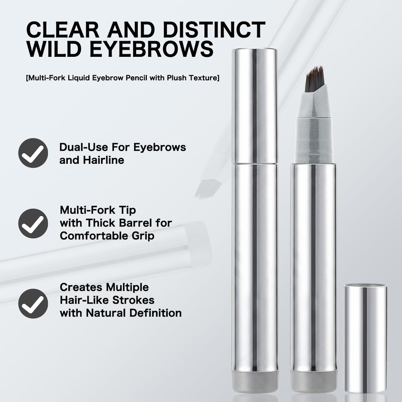 MOTIBACK Eyebrow Pencil, Multi-Fork Brush Tip Eyebrow Pen, Brown Eyebrow
