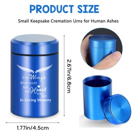 Small Keepsake Cremation Urns for Human Ashes Adult Male Female, Mini Funeral Memorial Urn Burial Urn for Ashes,Angel Wings Decorative Urns,Blue