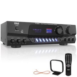Pyle 200W Home Audio Power Amplifier - Stereo Receiver with AM/FM Tuner - 2 Mic Inputs with Echo - Digital Display - EQ Controls - Remote Control - Ideal for Karaoke & Home Entertainment - PT260A