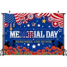 Memorial Day Decorations Backdrop 7x5FT Remember and Honor Background for Photography Thank You Soldiers Memorial Day Banner Decor Supplies for Home School