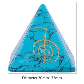 Amogeeli Healing Crystal Stone Pyramid with Reiki Symbols Engraved, Pocket Stone for Meditation Decoration, Blue Howlite Turquoise