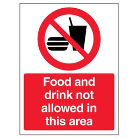 V Safety Food And Drink Not Allowed In This Area - Portrait 150 x 200 mm - Glow In The Dark 1mm Rigid Plastic Safety Sign