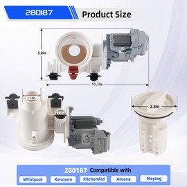 280187 8181684 1200164 Washer Drain Pump Assembly for Kenmore Whirlpool, Replaces 285998 8182819 8182821 46197020148 461970201671 461970228511 461970228512 461970228513 AP3953640 PS1485610