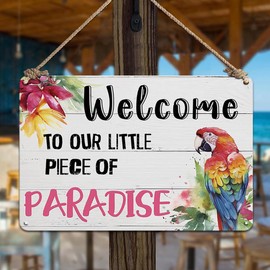 Patio Decor Pool Decorations Outdoor Tiki Bar Signs, Welcome To Our Little Paradise Sign, 12x8 Inches Beach Metal Sign, Patio Decor Outdoor Pool Decor Backyard Decor