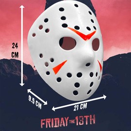 Máscara Jason Voorhees Viernes 13 Asesino Máscara de Plástico con Elástico Ajustable Disfraz para Haloween GRUPO CARNAVALLIA 1 pza Color: (Blanco)