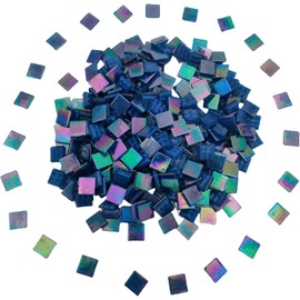 320PCS Square Iridescent Stained Glass Mosaic Tiles, 500g Mosaic Tiles for DIY Crafts, 1.5CM/0.6inch Bright Mosaic Glass Pieces for Art Craft and Home Decorations (Iridescent Deep Blue F736)