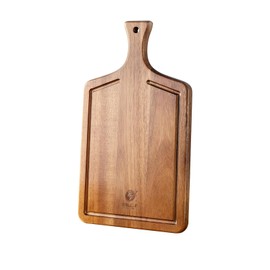Acacia Wood Cutting Board with Handle for Meat, Vegetables, Bread- Decorative Wooden Serving Board with Juice Groove for Kitchen and Dining Room,15” x 9”