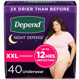 Depend Night Defense Adult Incontinence & Postpartum Bladder Leak Underwear for Women, Disposable, Overnight, Extra-Extra-Large, Blush, 40 Count (4 Packs of 10), Packaging May Vary
