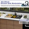 Black Kitchen Sink Workstation,30"x18" Stainless Steel Drop In Single Bowl