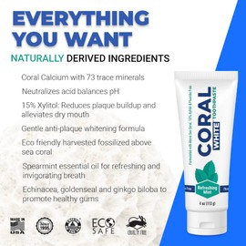 Coral White - Coral White Mint Toothpaste Natural Fluoride SLS Free Coral Calcium Remineralizing Toothpaste 4 Ounce