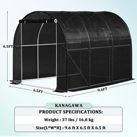 KANAGAWA 10'x7'x7' Walk-in Tunnel Greenhouse with Watering System Heavy Duty Portable Green House Protect Gardening Plants 1 Zipper Mesh Door, Thickened galvanised Steel, Black