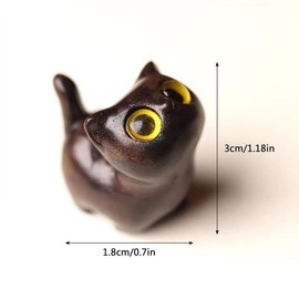 Wooden Cat Figurine, 1 Count Handcrafted Mini Cute Cat Decor for Kitchen, Living Room, Bedroom - Color: Black Cat with Blue Eye & Bell, Specification: 1 Count
