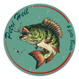 Finest Folia Fish Sticker in Retro Style 10 x 10 cm Fishing Vintage Sticker for Car Boat Fishing Case Fishing Accessories Weatherproof R164 (02 Perch, Petri Heil)