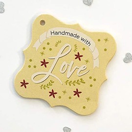 24ct, 2.5" Christmas Handmade with Love Hang Tags for Holidays (FS-093) (Handmade - Gold)