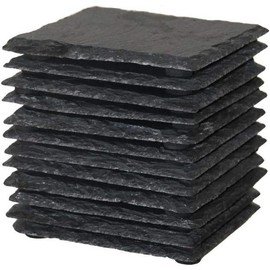 24 Pack 4 x 4 Inch Gorgeous Black Slate Stone Coasters Bulk Square Slate Stone Cup Coaster for Drink Bar Kitchen Home, Handmade Rough Edge, Set of 24 - Color: 12, Size: Square