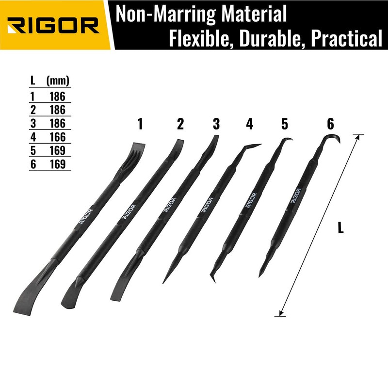 RIGOR 56001 Non-Marring Pick and Pry Bar Set, 6 PCS