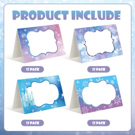 Jetec 48 Pcs Winter Snowflake Place Card Princeness Party Table Name Cards Tent Placard Buffet Food Label for Table Setting Snowflake Party Decoration Blue and Purple Winter Birthday Supplies