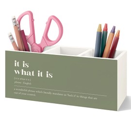 VIIJJUE Funny Wooden Pen Pencil Holder for Office Desk Accessories, Funny Work Gifts for Women Men, Office Humor Gifts, It Is What It Is Wooden Makeup Brush Toothbrush Holder Organizer