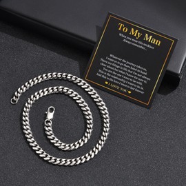 Stainless Steel Mens Cuban Link Chain, Silver Men Link Necklace Tarnish&Durable Hip Hop Chain Necklace Accessories Jewelry Gifts To My Man/ 8MM Width 55CM Length
