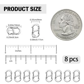 Pack of 8 Double Opening Shortener Clasps, S-Lock Bracelet Clasps, Clasps for Bracelets Made of Stainless Steel, Necklace Clasp, Mini Lobster Clasp, Short Bracelet Clasp (8 Pieces, 16 mm Silver)
