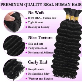 Human Braiding Hair 12A Deep Water Wave Bulk Human Hair for Braidng 110g 18 Inch Curly Boho Braids Human Hair Extensions No Weft 3 Braids Per Pack Boho Human Braiding Hair Curly Knotless Natural Black