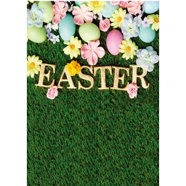 CHAIYA 5X7FT Happy Easter Backdrop Spring Green Grass Photography Background Easter Colorful Eggs Backdrop Children Easter Party Backdrop CY258