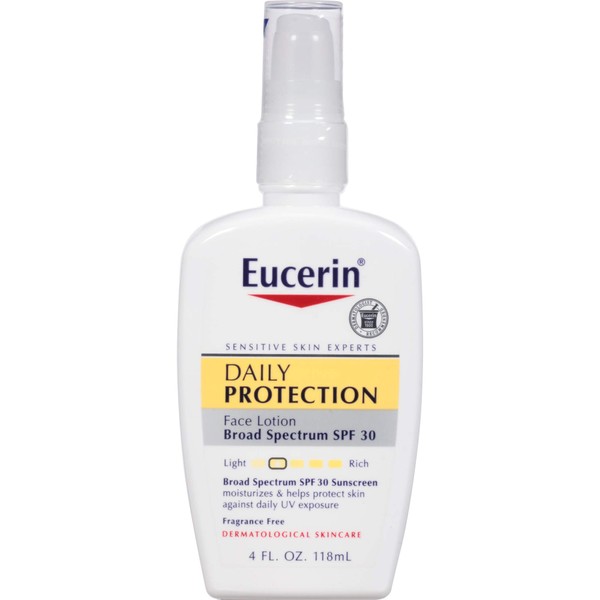 Eucerin Daily Protection Face Lotion - Broad Spectrum SPF 30 - Moisturizes and Protects Sensitive, Dry Skin - 4 Fl. Oz. Pump Bottle