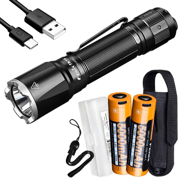 Fenix TK16 v2.0 Tactical Flashlight, 3100 Lumen Long Throw with Two USB-C ARB-L21-5000U and LumenTac Organizer
