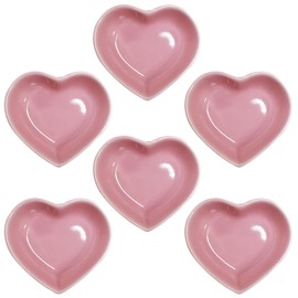 Yuauy 6 pcs Pink Heart Shaped Porcelain Soy Sauce Dish 1.65 oz Ceramic Dip Dipping Bowls for Dinner Baking BBQ and Cooking