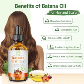 Organic Batana Oil for Hair Growth - Dr. Sebi Cold Pressed Pure Glass Bottle Oils to Thicken Brows, Natural Repair Hair & Scalp, Fights Frizz, Split Ends, All Hair Types (2 fl oz) by MMPANG
