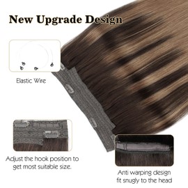 Sassina Invisible Wire Hair Extensions Real Human Hair with Transparent Wire Adjustable Size Secure Clips Natural Straight Secret Miracle Hairpiece, Balayage 2-6 16 Inch 80 Gram