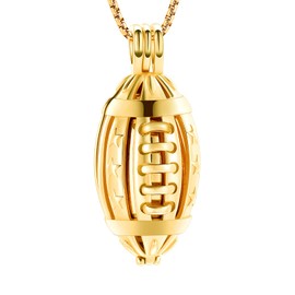 Oinsi American Football Cremation Locket Necklace For Ashes Of Loved Ones Stainless Steel Memorial Urn Jewelry Women Men Keepsake Fashion Necklace (Full Gold)