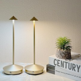EMINGSKY Gold Cordless Table Lamps Set of 2 - Rechargeable Portable LED Desk Lamp, 3 Color Stepless Dimmable Night Light for Living Room Restaurant Indoor Outdoor (Gold)