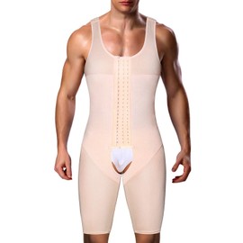 DoLoveY - Body moldeador de cuerpo completo para hombre, compresión adelgazante, transpirable, Beige (ojo de gancho), XXXX-Large