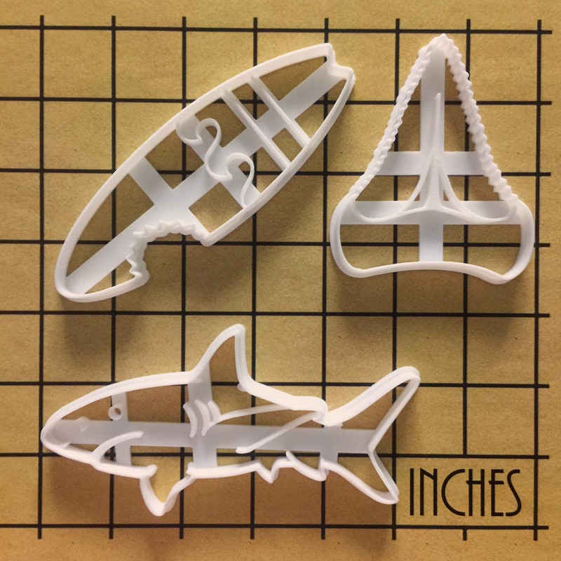 BAKERLOGY Set of 3 Shark Attack Theme Cookie Cutters (Designs: