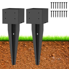 2 Pcs 6"x6" Fence Post Anchor,(Internal 5.6"x5.6"),Metal Fence Post Anchor Ground Spike 17" with Black Powder-Coated,Fence Stakes Post Base for Deck,Fence,Porch,Railing,Mailbox.