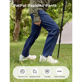 PATPAT Kids Hiking Pants – Quick-Dry Waterproof Pants for Boys Girls Casual Outdoor, with Reinforced Knees, Cinchable Ankles, Deep Blue, XL